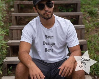Male Model Gildan 5000 Mockup, Outdoor Mockup for Men, Gildan 5000 White T Shirt Mock Up for Men, White Gildan 5000 Unisex T Shirt Mockup