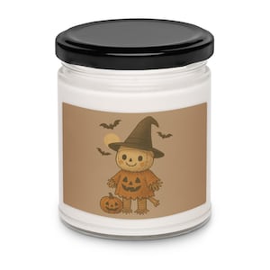 Jolie bougie de soja épouvantail d&#39;Halloween - Décoration d&#39;automne coulée à la main, cadeau de saison effrayante et pièce maîtresse festive d&#39;automne avec citrouilles et chauves-souris