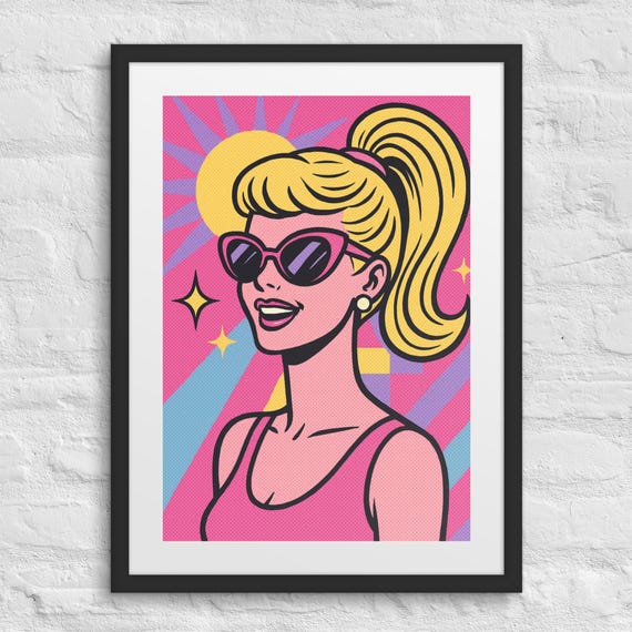 Barbie Pop Art Wall Art Print – Retro Blonde Woman in Sunglasses