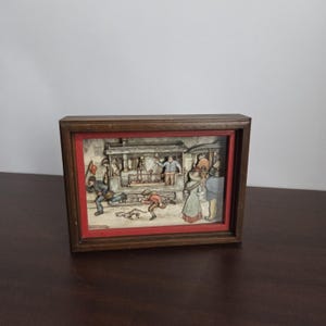Anton Pieck 3D Shadow Box Framed Steam Tram Street Scene Vintage Dutch Wall Art