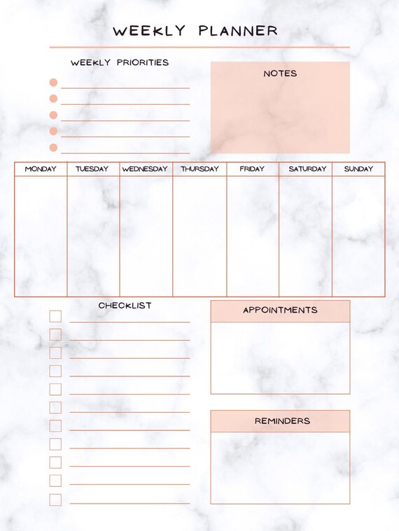 Digital Printable Weekly Planner Sheet - Etsy