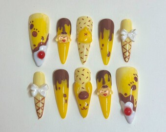 Kawaii Yellow Pudding Dog - Press-On Nails