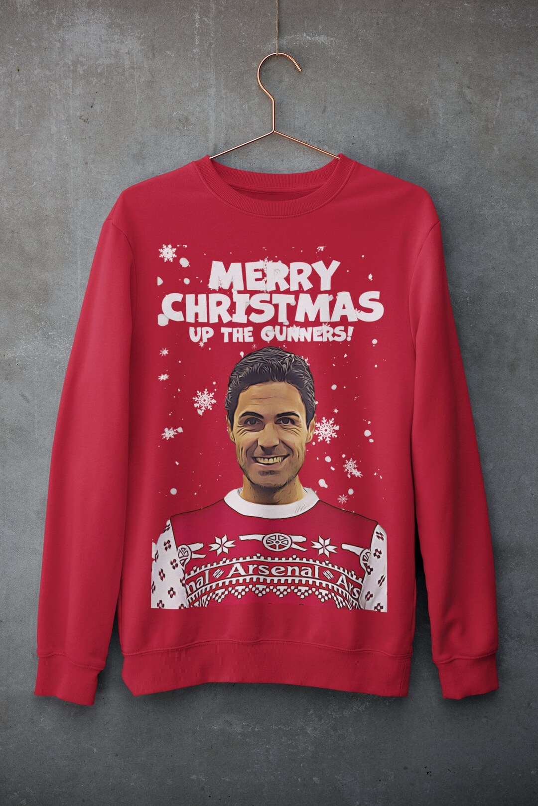 Arsenal Merry Christmas Jumper, Mikel Arteta Christmas Jumper Unisex