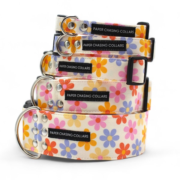 Retro daisy dog collar, Flower dog collar in 15 different sizes XS - XL