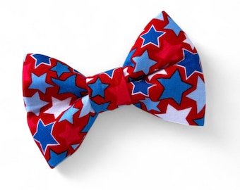 Fourth of July Dog Bow Tie: Red White Blue Stars, USA Made