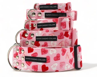 Valentine's dog collar, pink heart candy dog collar, available in 15 sizes from XS - XL