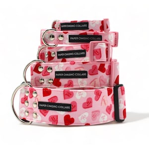 Valentine's dog collar, pink heart candy dog collar, available in 15 sizes from XS - XL