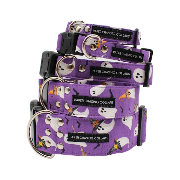 Witchy ghosts Halloween dog collar - Purple ghost collar - available in 15 sizes XS - XL