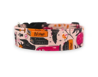 Collare per cani da strega rosa: collare per animali domestici in cotone per Halloween
