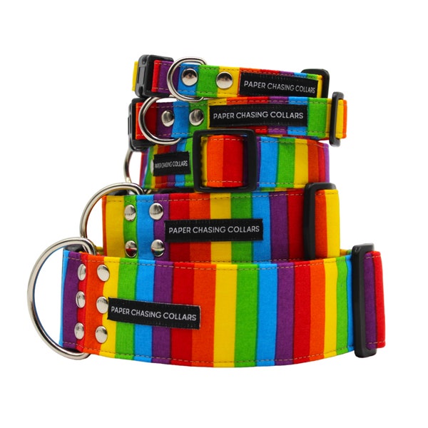 Rainbow dog collar, Pride flag collars, 15 different sizes XS - XL, washable and adjustable