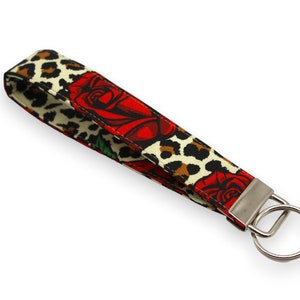 Rockabilly-sleutelhanger met luipaard en roos - Bijpassende sleutelhanger hond