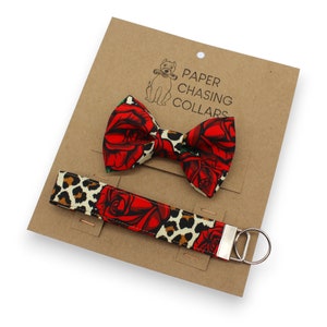 Set hondenstrik en sleutelhanger luipaard en roos: rockabilly-cadeau voor huisdieren