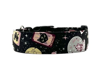 Collar de perro de Halloween con libro de hechizos: collar de algodón para gato negro de bruja