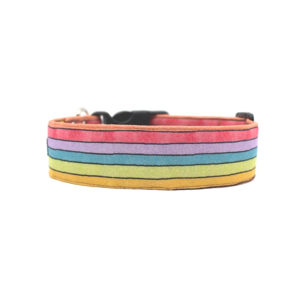 Watercolor rainbow stripe Easter dog collar - Available in 15 size options