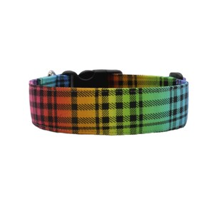 Rainbow Plaid Dog Collar: Fun Sophisticated Cotton Collar