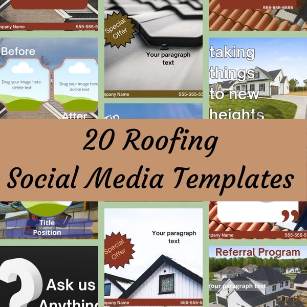 20 Roofing / Roof Repair Facebook or Instagram Posts - Roofer Social Media Templates