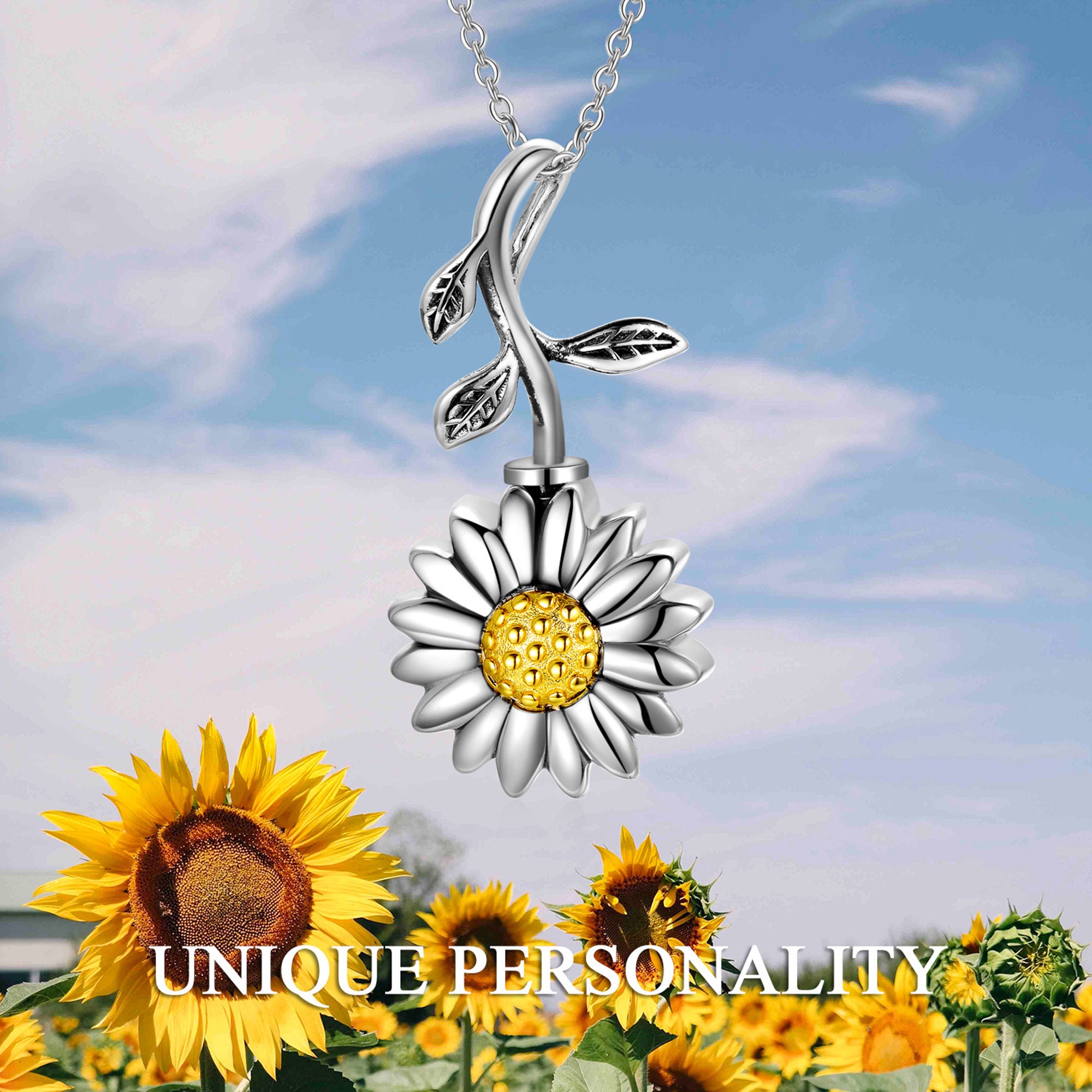 Personalized Sunflower Cremation Jewelry 925 Sterling Silver Etsy