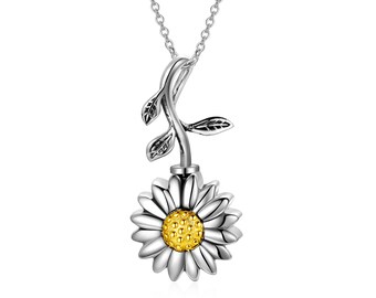 Personalized Sunflower Cremation Jewelry 925 Sterling Silver Urn Necklace Keepsake Ashes Hair Memorial Pendant Locket for Women Mom