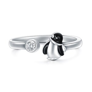 Penguin Gifts 925 Sterling Silver Cute Penguin Ring Adjustable