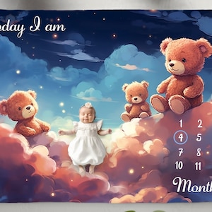 Teddy Bear Nursery Milestone Blanket | Baby Shower Gift | Nursery Decor | Newborn, Keepsake, Essentials, Unique, tracker blanket, photo prop