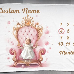 Personalized Nursery Milestone Blanket, Princess Throne, Baby Shower Gift, Nursery Decor, Newborn, Keepsake, Essentials, custom, Blue