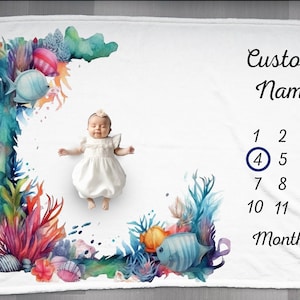 Sea Life Nursery Milestone Blanket, Baby Shower Gift, Nursery Decor, Newborn, Keepsake, Essentials, baby girl, gender neutral, boy