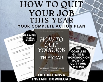 Quit Your Job eBook Guide  Workbook: printable Canva Template, MRR/PLR resell rights, mindset