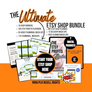 Das ultimative Etsy Shop Bundle Etsy Profits Playbook digitaler Planer Shop Banner Video Produkt Mockups Canva Vorlagen PLR Wiederverkaufsrechte PDF