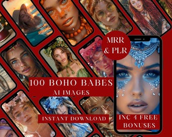 Boho Babes 100AI Images, Stock Photos, MRR/PLR content creation Digital Download
