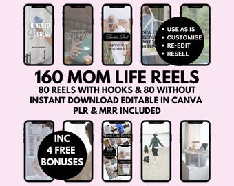 160 Mom Life Reels: Faceless Marketing Canva Templates (Digital Download)
