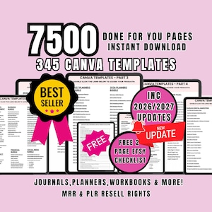 7500 pages Done for you 345 Canva Templates Bundle: Updated 2026/27 PLR Resell Rights Digital Download
