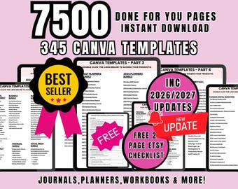 7500 pages Done for you 345 Canva Templates Bundle: Updated 2026/27 PLR Resell Rights Digital Download