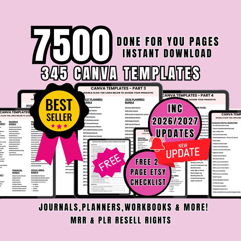 7500 Pages Done for You 345 Canva Templates Bundle: Updated 2026/27 PLR ...