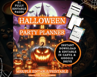 Editable Halloween Party Planner Canva Template: MRR/PLR Google Drive PDF Digital Download