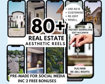 80+ Real Estate Reels: Luxury Realtor Instagram videos. Canva  Templates PLR/MRR Resell Rights