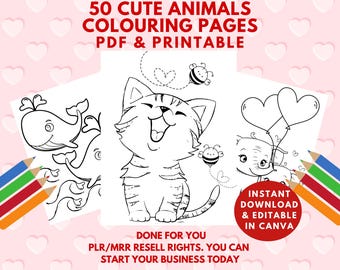 50 pagine da colorare di animali, diritti di rivendita MRR/PLR, libro di attività per bambini, prodotti digitali, stampabili