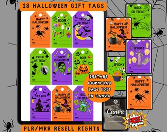 18 Halloween Gift Tags, Spooky Canva Templates printable Digital Download resell rights