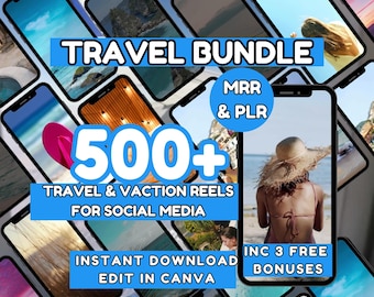 500+ Travel Reels: Social Media Content, Canva Template, vacation videos, PLRMRR resell rights