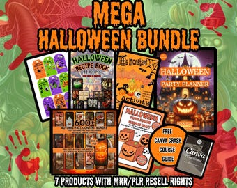 Halloween Mega Bundle 7 digital products, Canva templates, PLR/MRR resell rights PDF