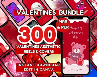 300 Romantic Valentines Reels & images Bundle, content creation Instagram Stories, PLR/MRR Canva template