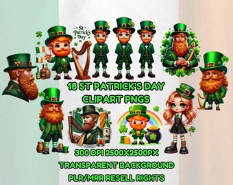St Patricks Day AI Clipart: 18 PNG Images, Resell Rights, Digital Download
