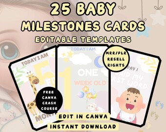 Baby Milestone Card Templates: Editable Canva Design PLR Resell Rights Digital Download