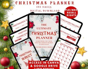 108 Page Christmas Planner: Holiday Organizer, printable Canva template, Resell Rights Digital Download