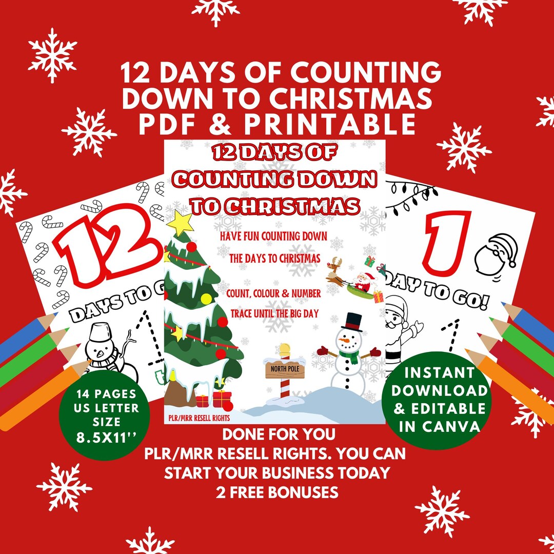 Christmas Countdown 12 Activity Pages: Number Tracing, Coloring, Canva ...