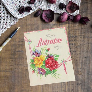 Printable Vintage Greeting Card, Birthday Roses, Printable Birthday Card