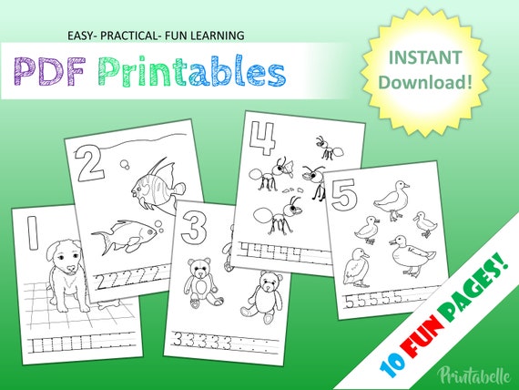 Learning Numbers Printable Activity Coloring Pages Kids - Etsy