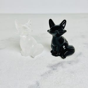 Clear Quartz or Black Obsidian Fox