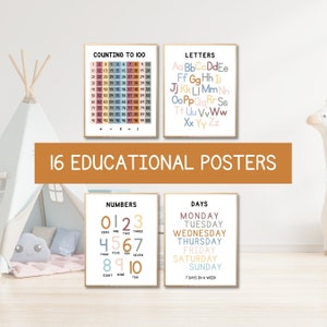 Ensemble éducatif imprimable de 16, signe de salle de classe, impression d'école à la maison, imprimable préscolaire, affiches de jardin d'enfants, ensemble de pépinière Montessori de 16