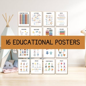 Classroom Prints Set of 16, Educational Posters, Learning Home School, Printable Homeschool, Classroom Decor, Homeschool Poster