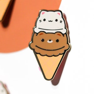 Ice Cream Cat & Bear Hard Enamel Pin | Kawaii enamel pin | Cute enamel pin | Aesthetic enamel pin | Bear enamel pin | cat enamel pin